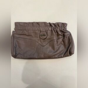 Etienne Aigner Brown Leather Clutch with Ruched Design